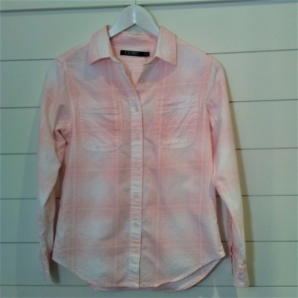 Ralph Lauren Plaid Button Front Shirt Pink White Size Small - Picture 4 of 7